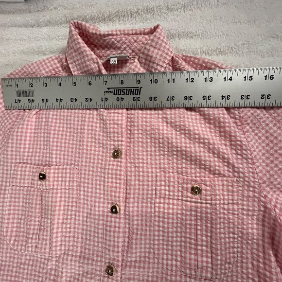 Country Line Women Pink White Gingham Button-Up Long Sleeve Shirt Size 38 Casual - Picture 5 of 7